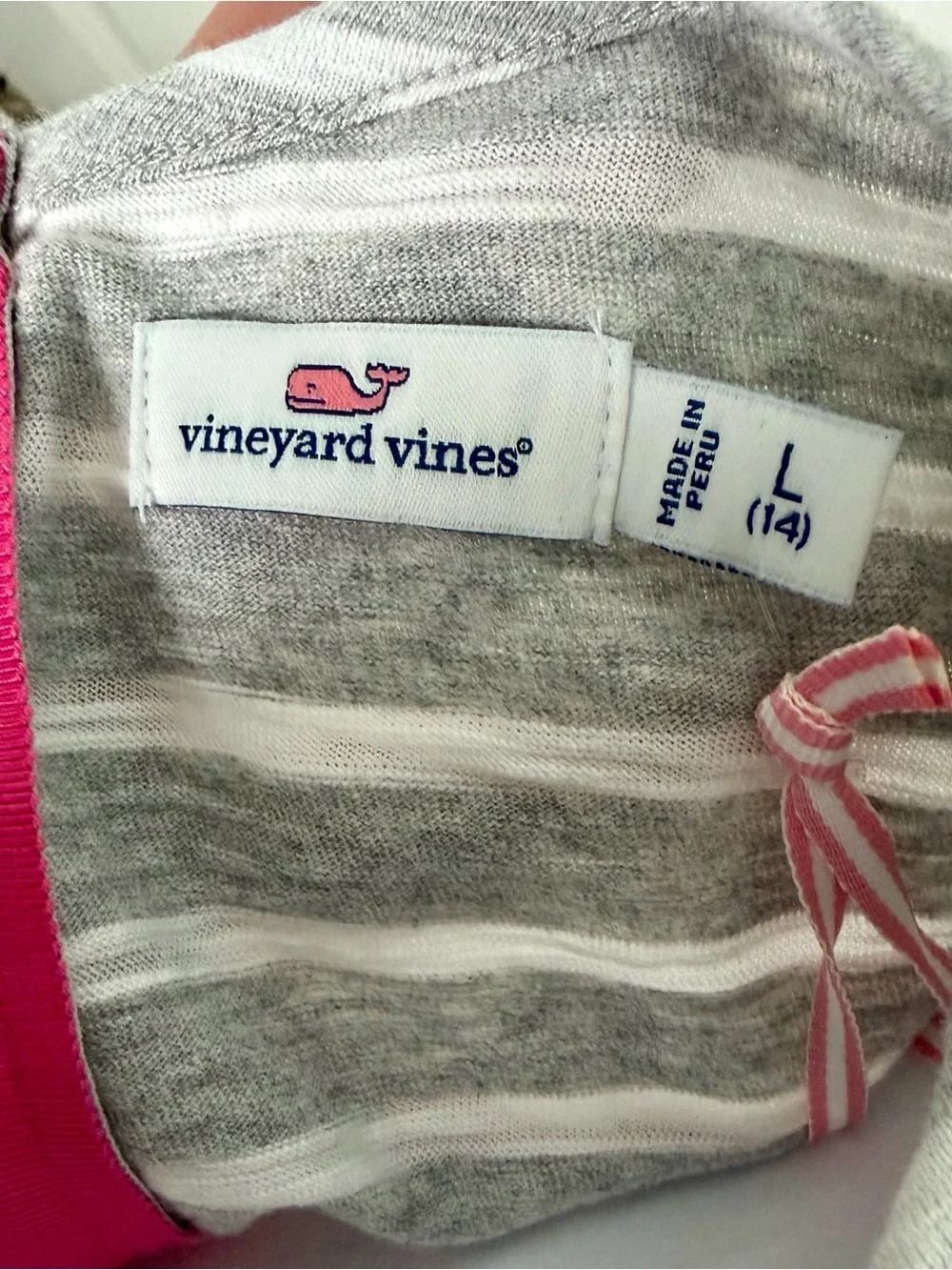 Vineyard Vines Girls' NWT Heather Gray & White Stripe Long-Sleeve Dress. Size L